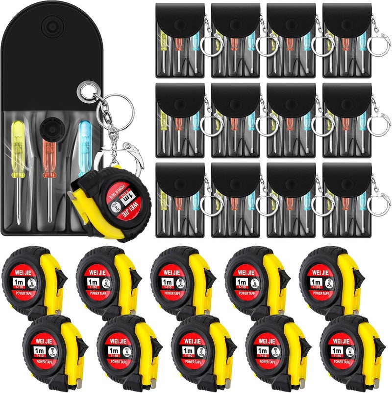Jutom 24 Pcs Mini Tape Measure Keychain Bulk Mini Screwdriver Keychain Set Adult Tool Party for Men Valentine's Day Gifts - Image 1